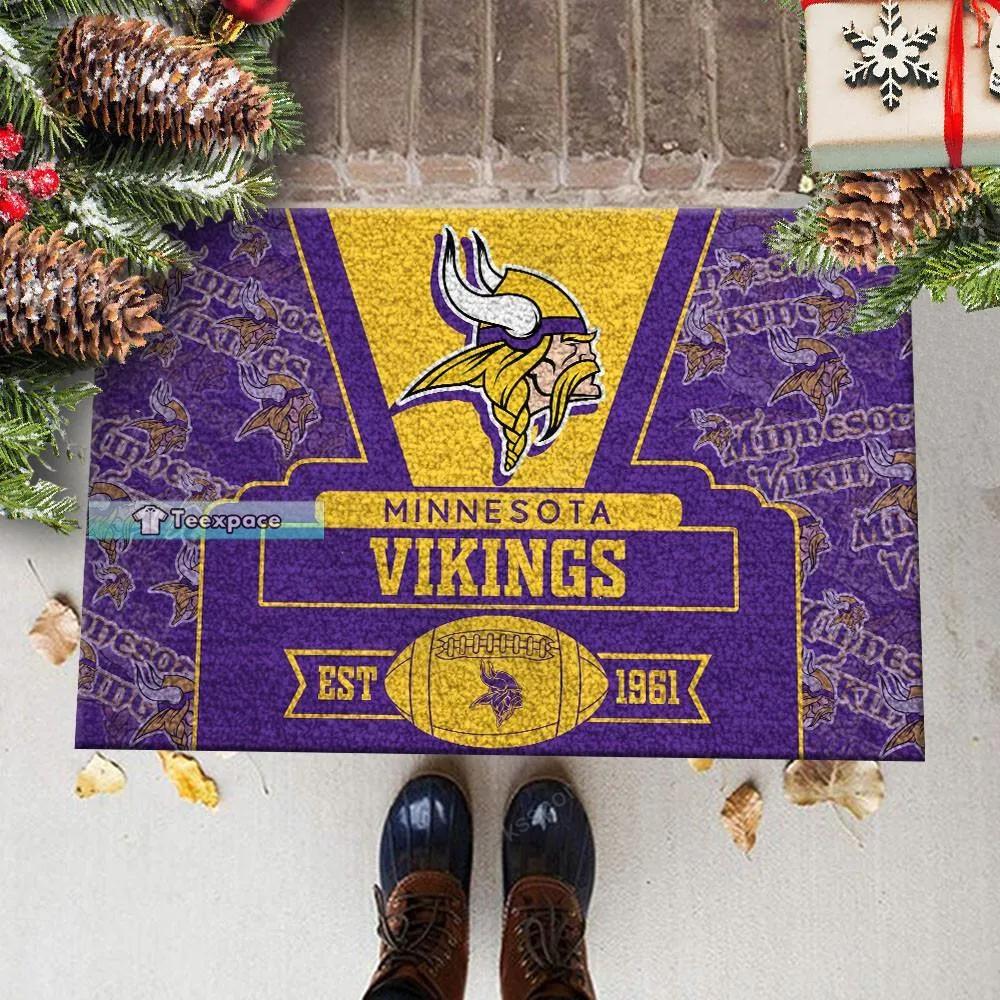 Minnesota Vikings EST 1961 Logo Pattern Doormat 2