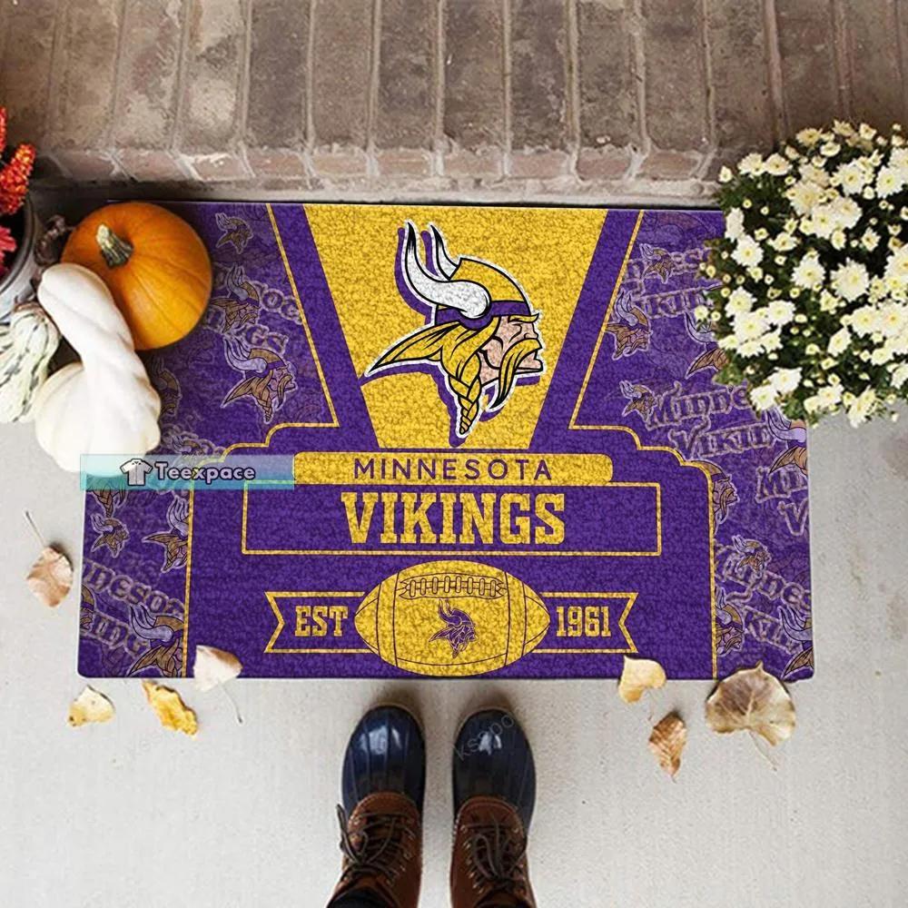 Minnesota Vikings EST 1961 Logo Pattern Doormat 4