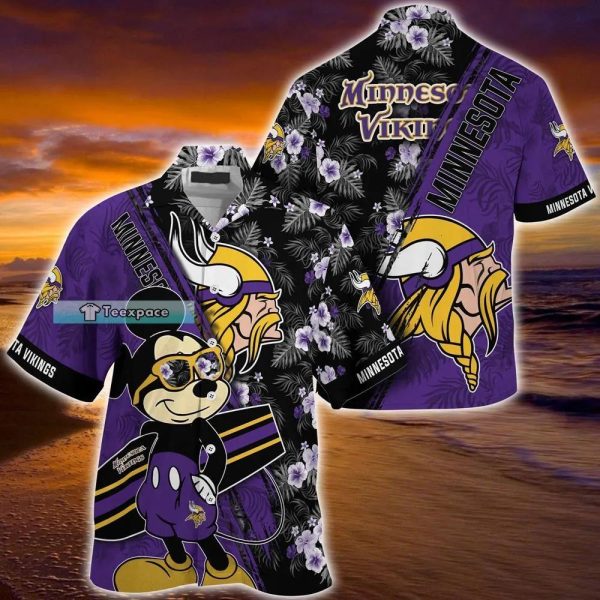 Minnesota Vikings Mickey And Floral Pattern Hawaii Shirt