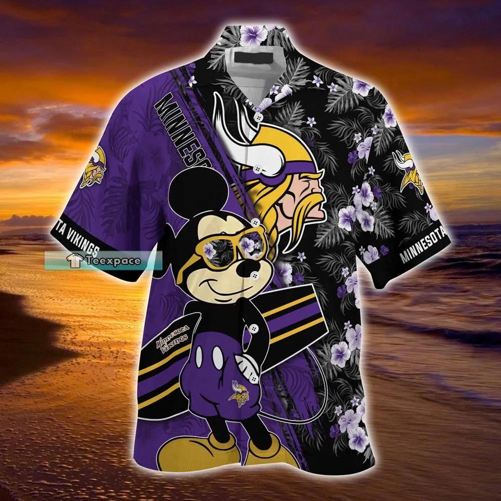 Minnesota Vikings Mickey And Floral Pattern Hawaii Shirt 3