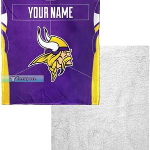 Personalized Big Logo Texture Minnesota Vikings Throw Blanket 2