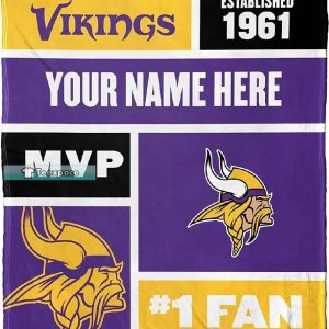 Personalized EST 1961 Minnesota Vikings MVP Fuzyy Blanket 1