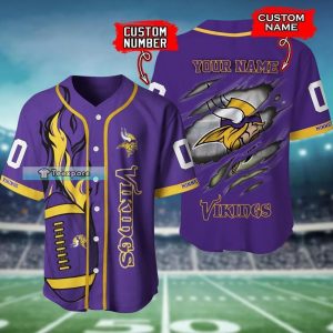 Personalized Minnesota Vikings Flame Rugby Ball Claw Pattern Baseball Jersey