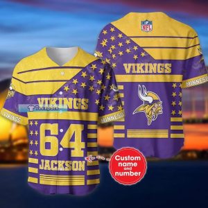 Personalized Minnesota Vikings Star Stripes Pattern Baseball Jersey