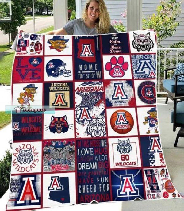Arizona Wildcats Football Colorful Squares Fuzzy Blanket