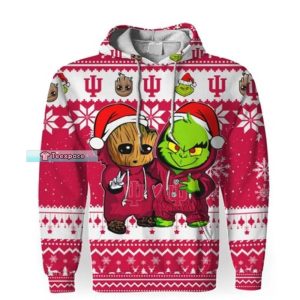 Baby Groot And Grinch Ugly Christmas Indiana Hoosiers Hoodie 3