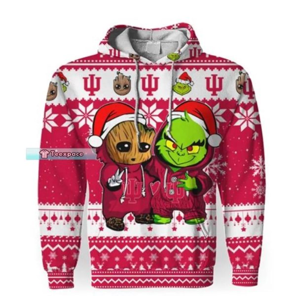 Baby Groot And Grinch Ugly Christmas Indiana Hoosiers Hoodie