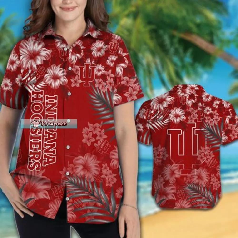 Crimson Leaves Flowers Indiana Hoosiers Hawaiian Shirt 2