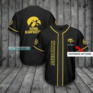 Custom Name Iowa Hawkeyes Gifts For Him Logo Black Baseball Jersey