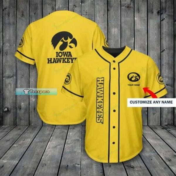 Custom Name Iowa Hawkeyes Gifts For Him Logo Yellow Baseball Jersey