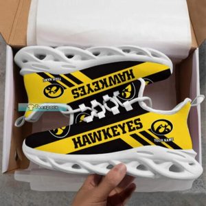 Custom Name Iowa Hawkeyes Logo Ahead Stripes Pattern Max Soul Shoes 1