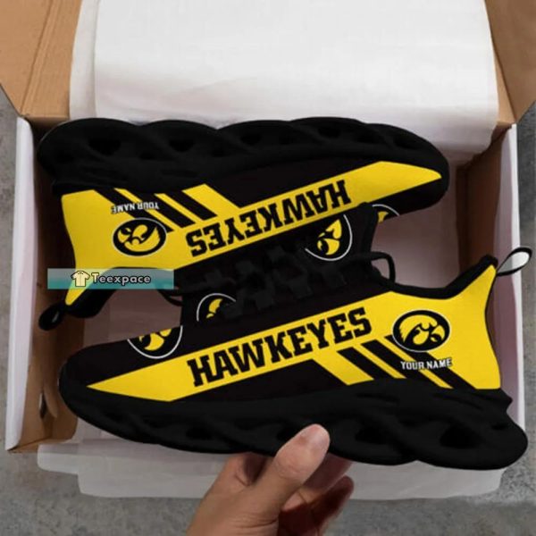 Custom Name Iowa Hawkeyes Logo Ahead Stripes Pattern Max Soul Shoes