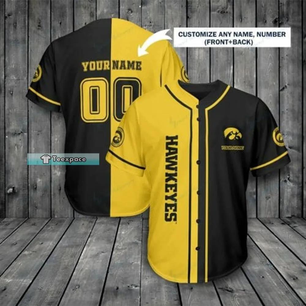 Custom Name Number Iowa Hawkeyes Gifts Black Yellow Baseball Jersey
