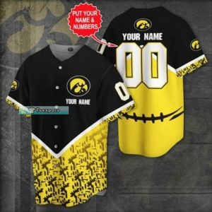 Custom Name Number Iowa Hawkeyes Gifts For Him Football Pattern Baseball Jersey