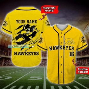 Custom Name Number Iowa Hawkeyes Tearing Mascot Baseball Jersey 1