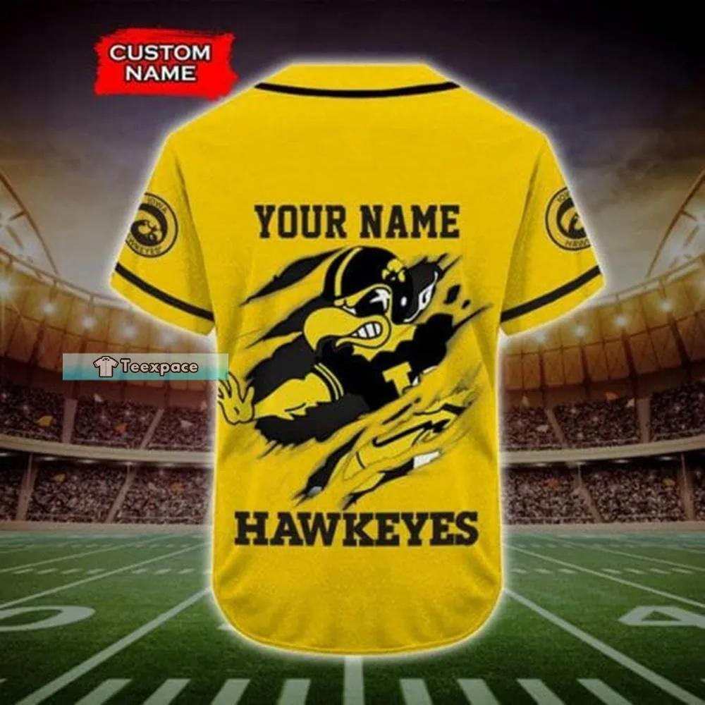 Custom Name Number Iowa Hawkeyes Tearing Mascot Baseball Jersey 3