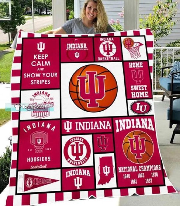 Indiana Hoosiers Keep Calm And Show Your Stripes Sherpa Blanket