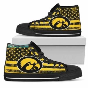 Iowa Hawkeyes American Flag Logo High Top Canvas Shoes 2