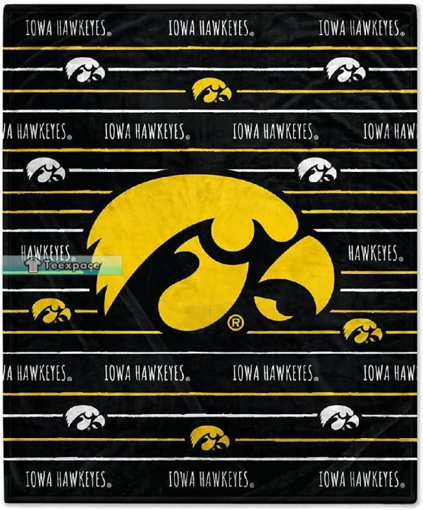 Iowa Hawkeyes Big Logo Stripes Patern Sherpa Blanket