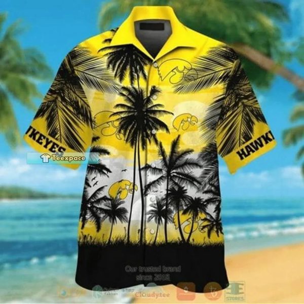 Iowa Hawkeyes Coconut Tree Gold Hawaiian Shirt