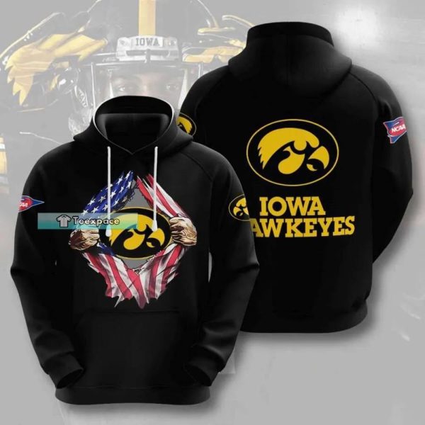 Iowa Hawkeyes Pull American Flag Pattern Hoodie
