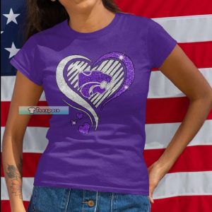 Kansas State Wildcats Heart Glitter Pattern T Shirt Womens